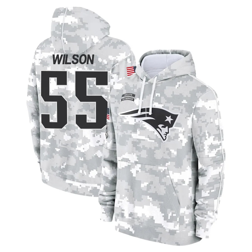 Yuxns NE.Patriots #55 Jared Wilson Player Arctic Camo Salute to Service Pullover Hoodies Limited Game Stitched Jerseys
