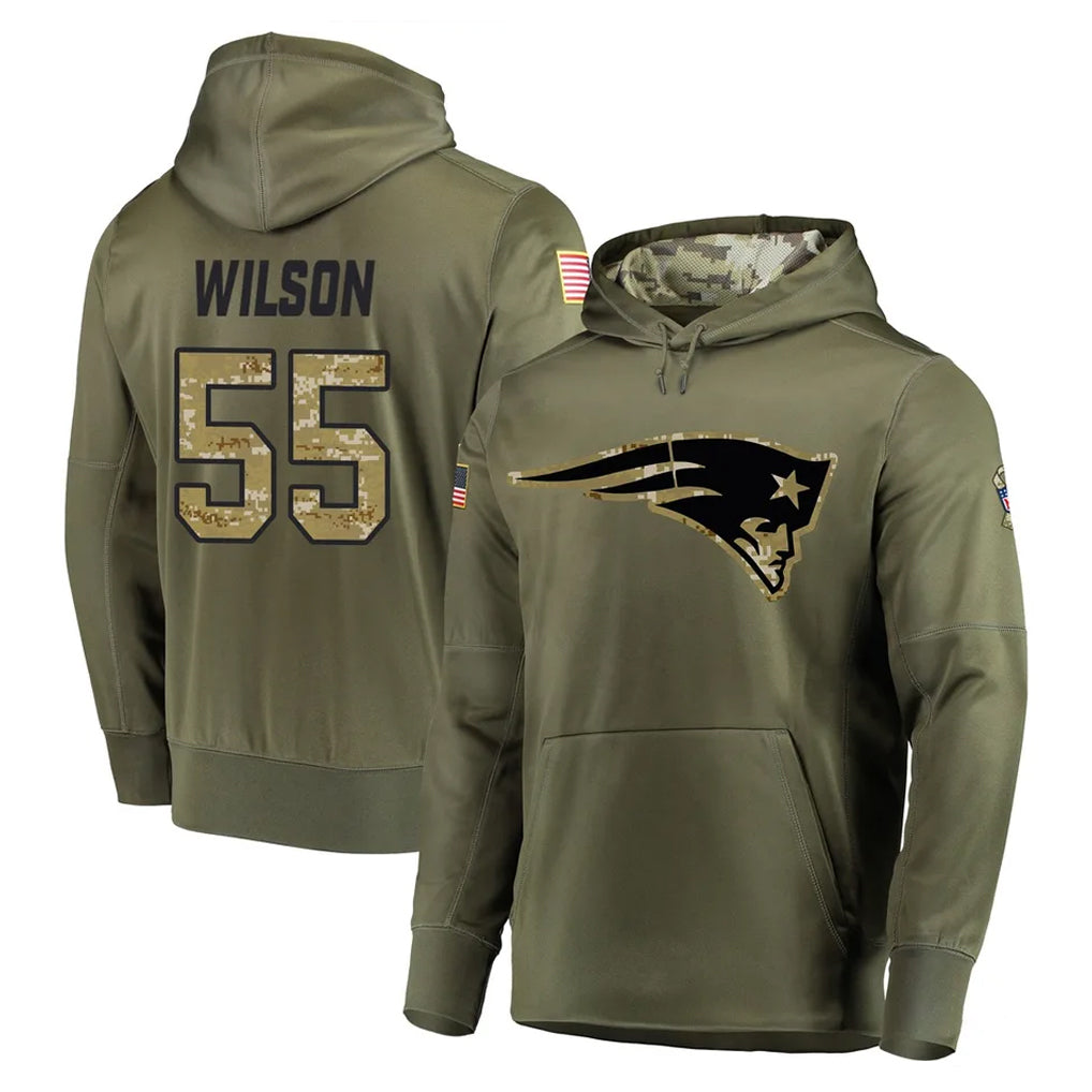 Yuxns NE.Patriots #55 Jared Wilson Player Olive Salute to Service Pullover Hoodies Home Game Stitched Jerseys
