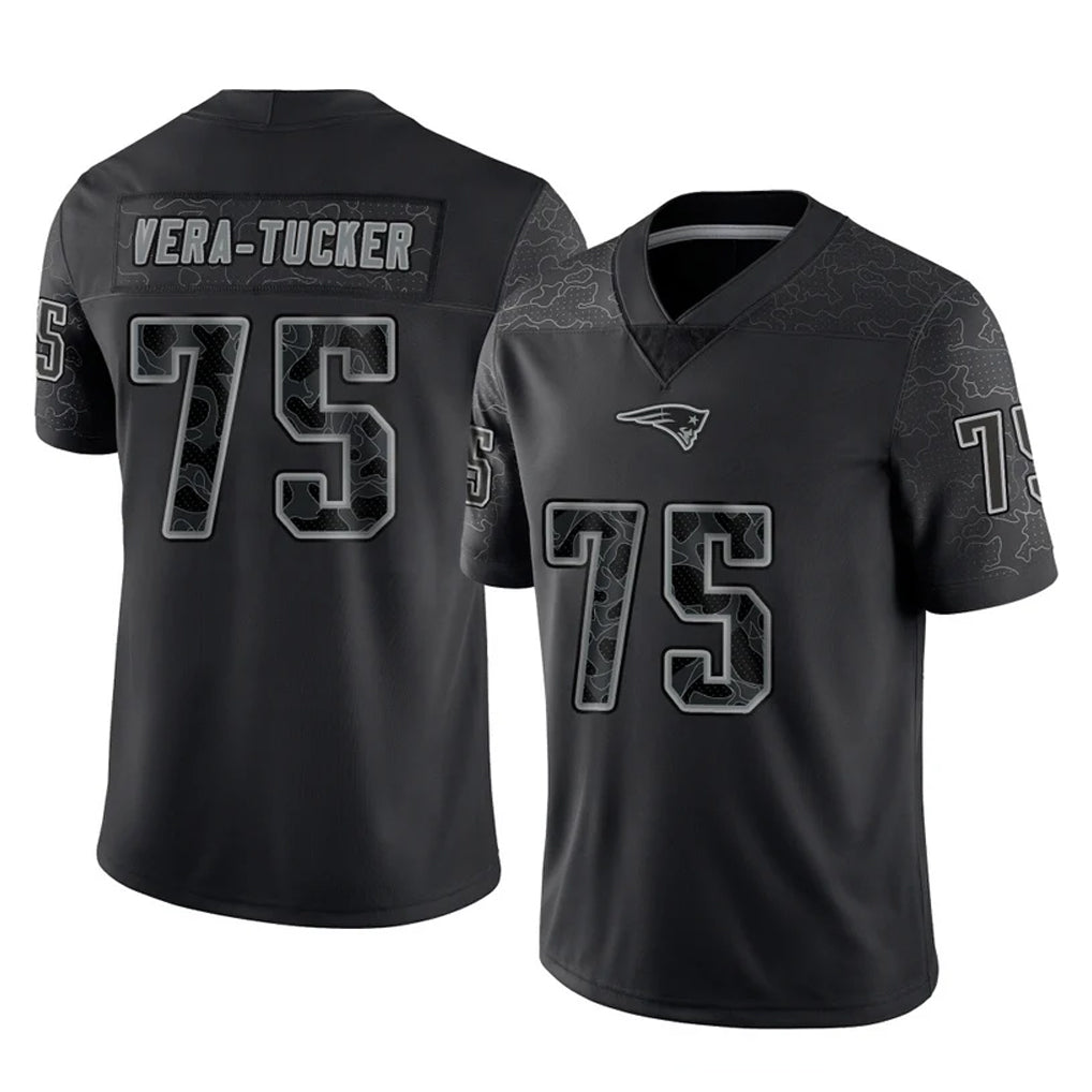 Yuxns NE.Patriots #75 Alijah Vera-Tucker Player Black Reflective LImited Home Game Stitched Jerseys