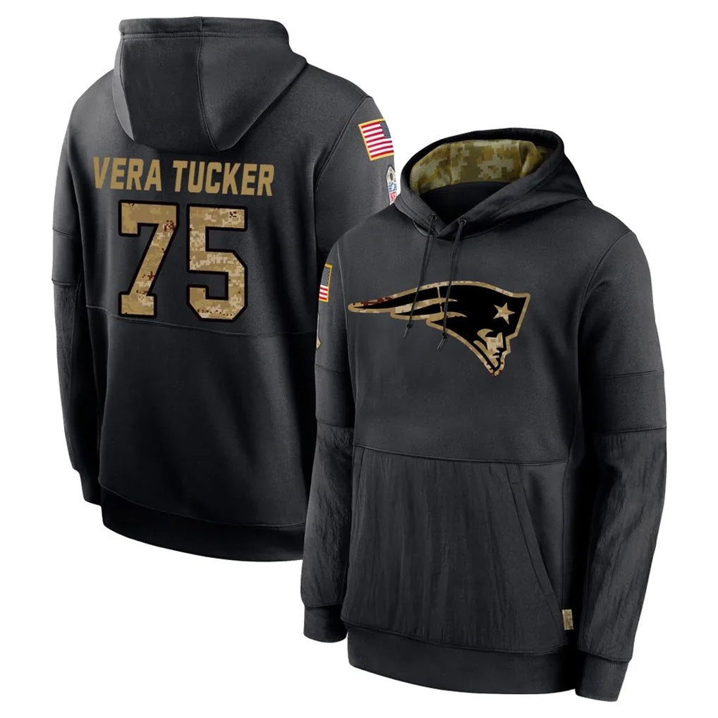 Yuxns NE.Patriots #75 Alijah Vera-Tucker Player Black Salute to Service Hoodies Limited Game Stitched Jerseys