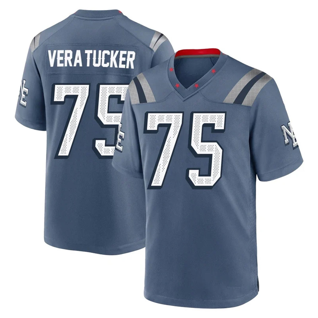 Yuxns NE.Patriots #75 Alijah Vera-Tucker Player Blue Rivalries Collection Home Game Stitched Jerseys