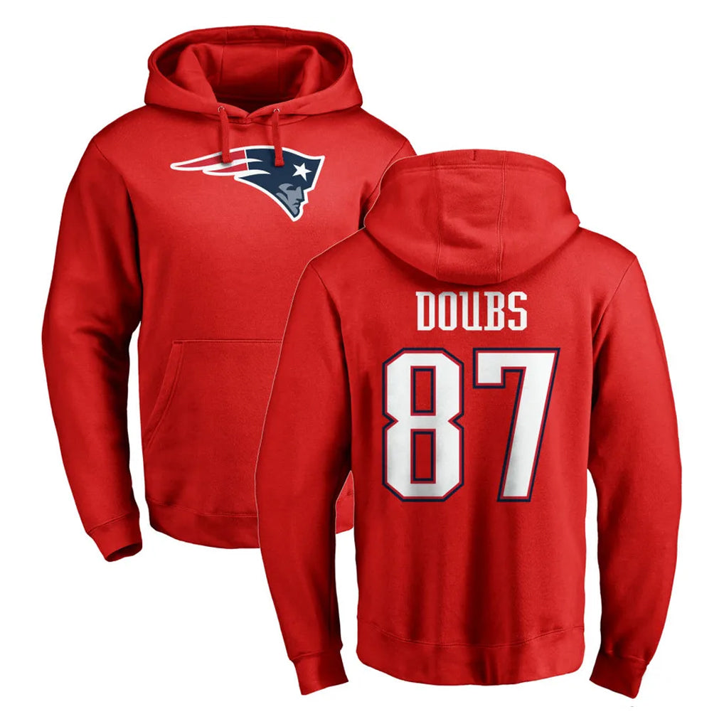 Yuxns NE.Patriots #87 Romeo Doubs Player Red LOGO Pullover Hoodies Home Game Stitched Jerseys