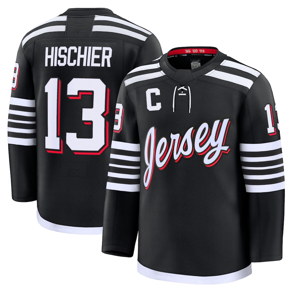 Yuxns NJ.Devils #13 Nico Hischier Black Alternate Premium Jerseys