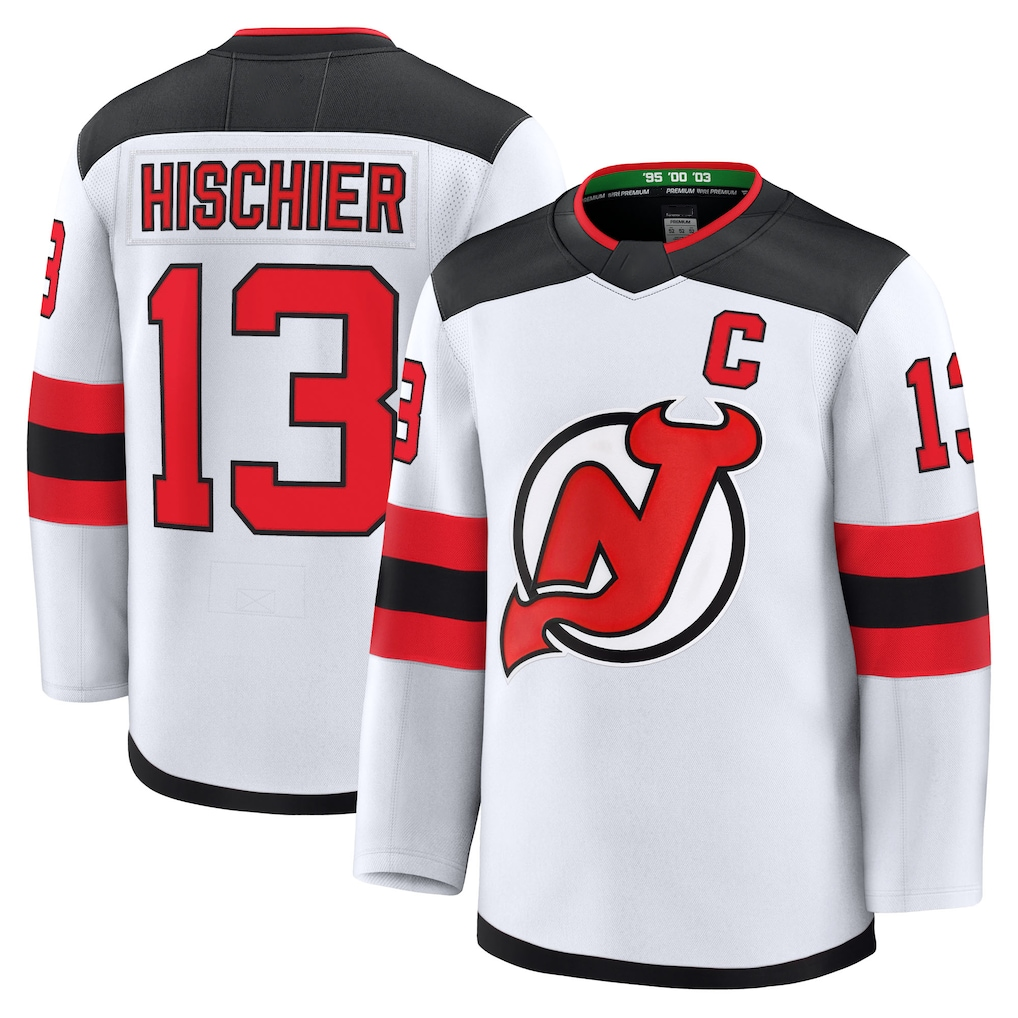 Yuxns NJ.Devils #13 Nico Hischier White Away Premium Jerseys
