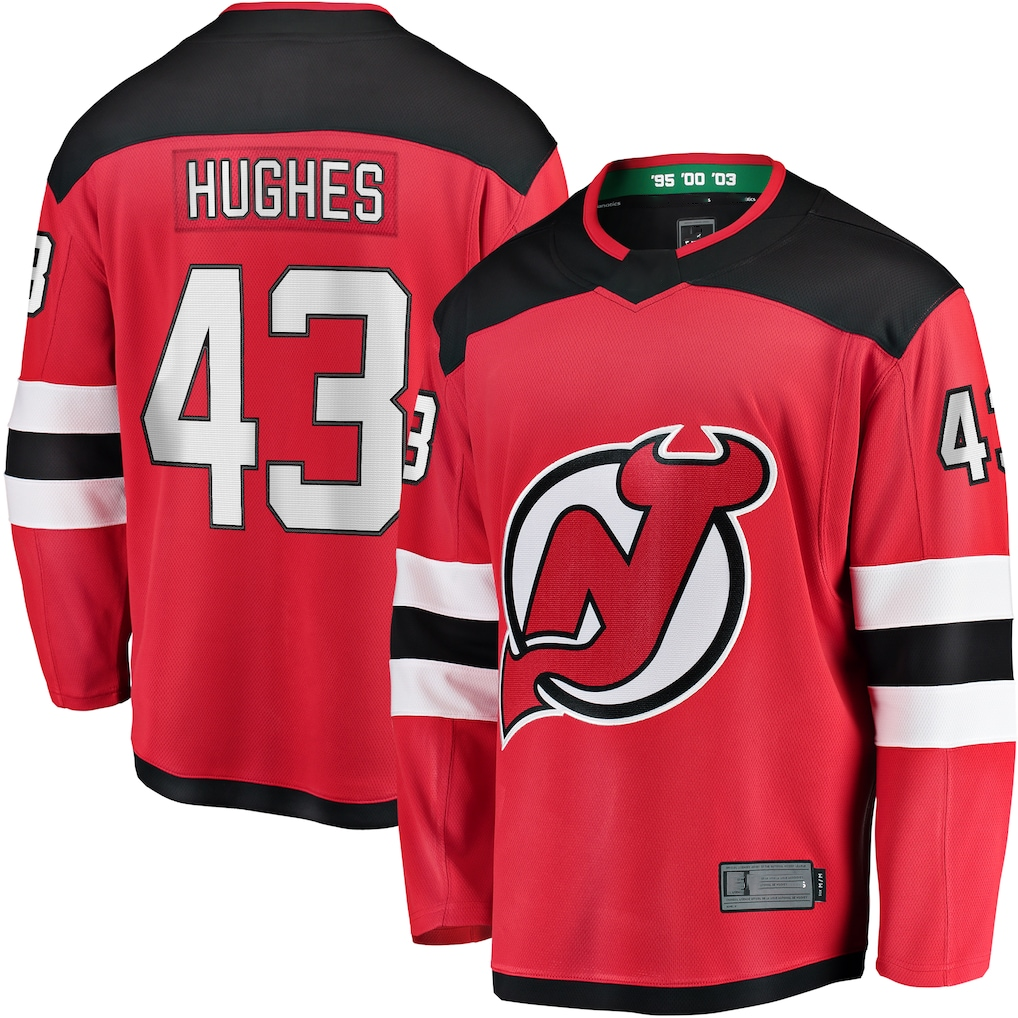 Yuxns NJ.Devils #43 Luke Hughes Red Home Breakaway Player Jerseys