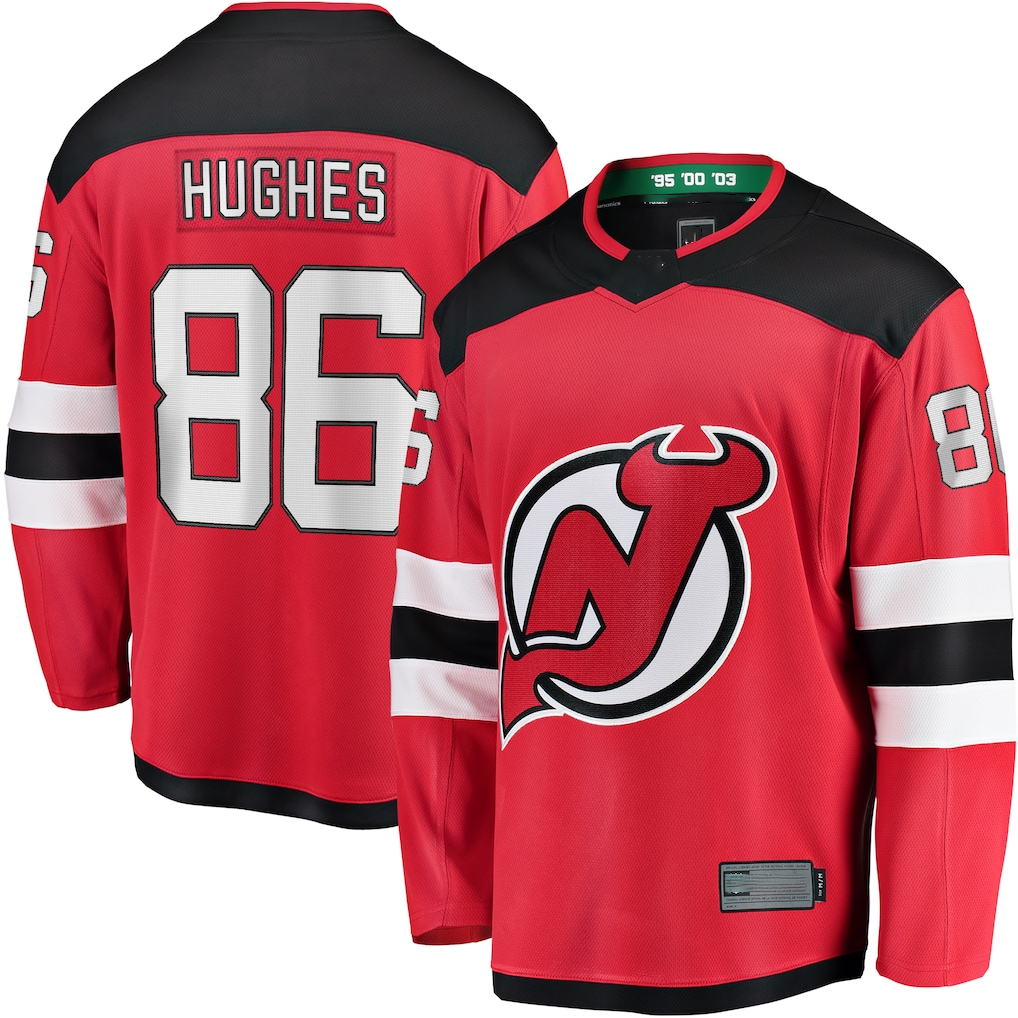 Yuxns NJ.Devils #86 Jack Hughes Red Breakaway Player Jerseys