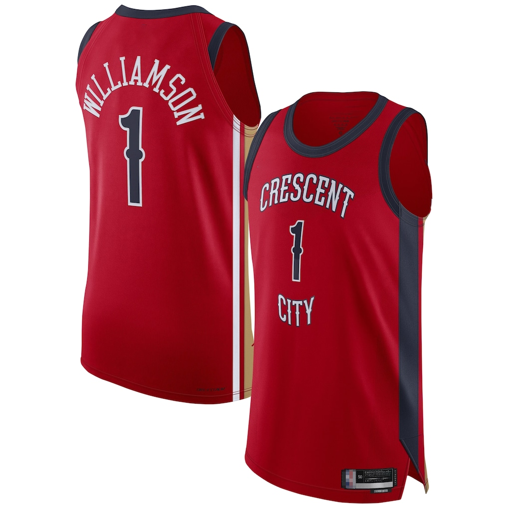 Yuxns NO.Pelicans #1 Zion Williamson Red Authentic Stitched Jerseys- Statement Edition