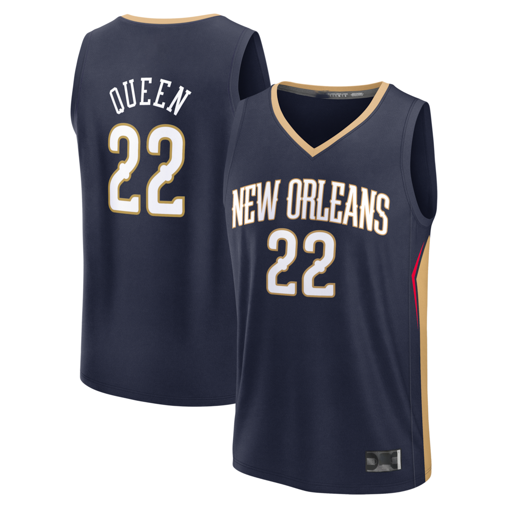 Yuxns NO.Pelicanss #22 Derik Queen Navy Fast Break Replica Stitched Jerseys- Icon Edition