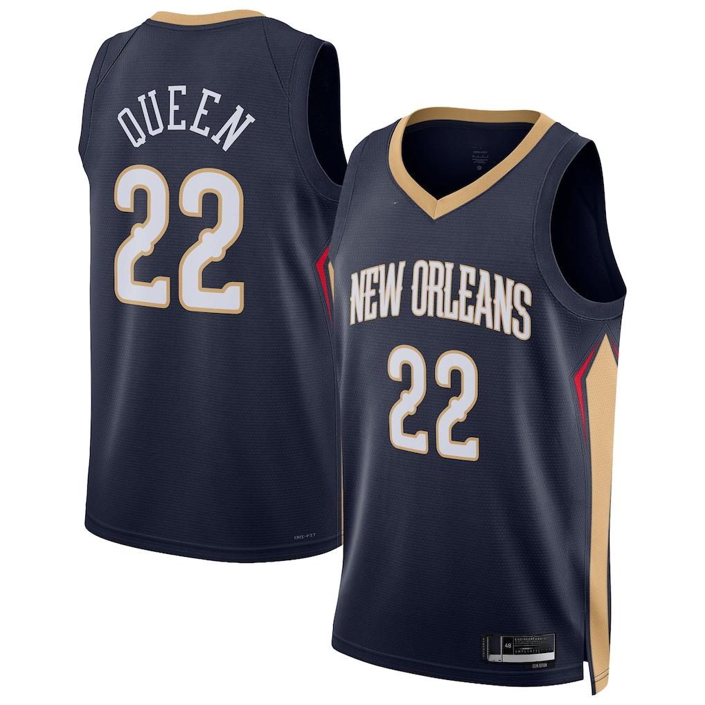 Yuxns NO.Pelicanss #22 Derik Queen Navy Swingman Stitched Jerseys- Icon Edition