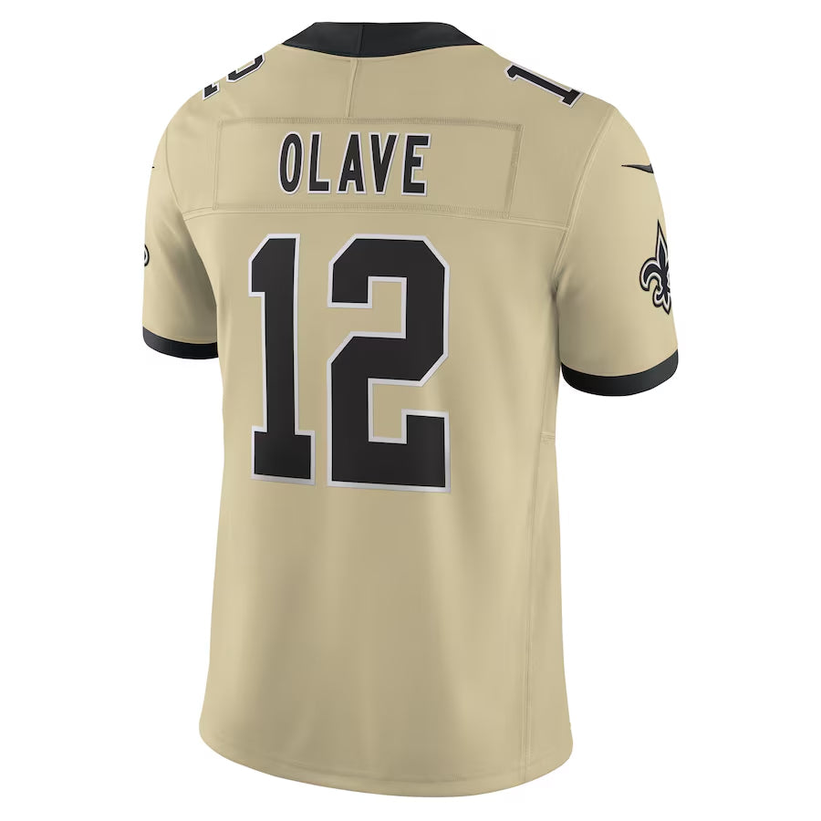 Yuxns NO.Saints #12 Chris Olave Player Gold Alternate Vapor F.U.S.E. Limited Stitched Jerseys
