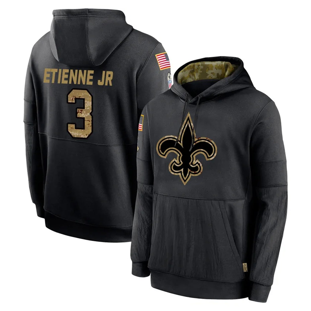 Yuxns NO.Saints #3 Travis Etienne Jr. Player Black Salute to Service Hoodies Limited Game Stitched Jerseys
