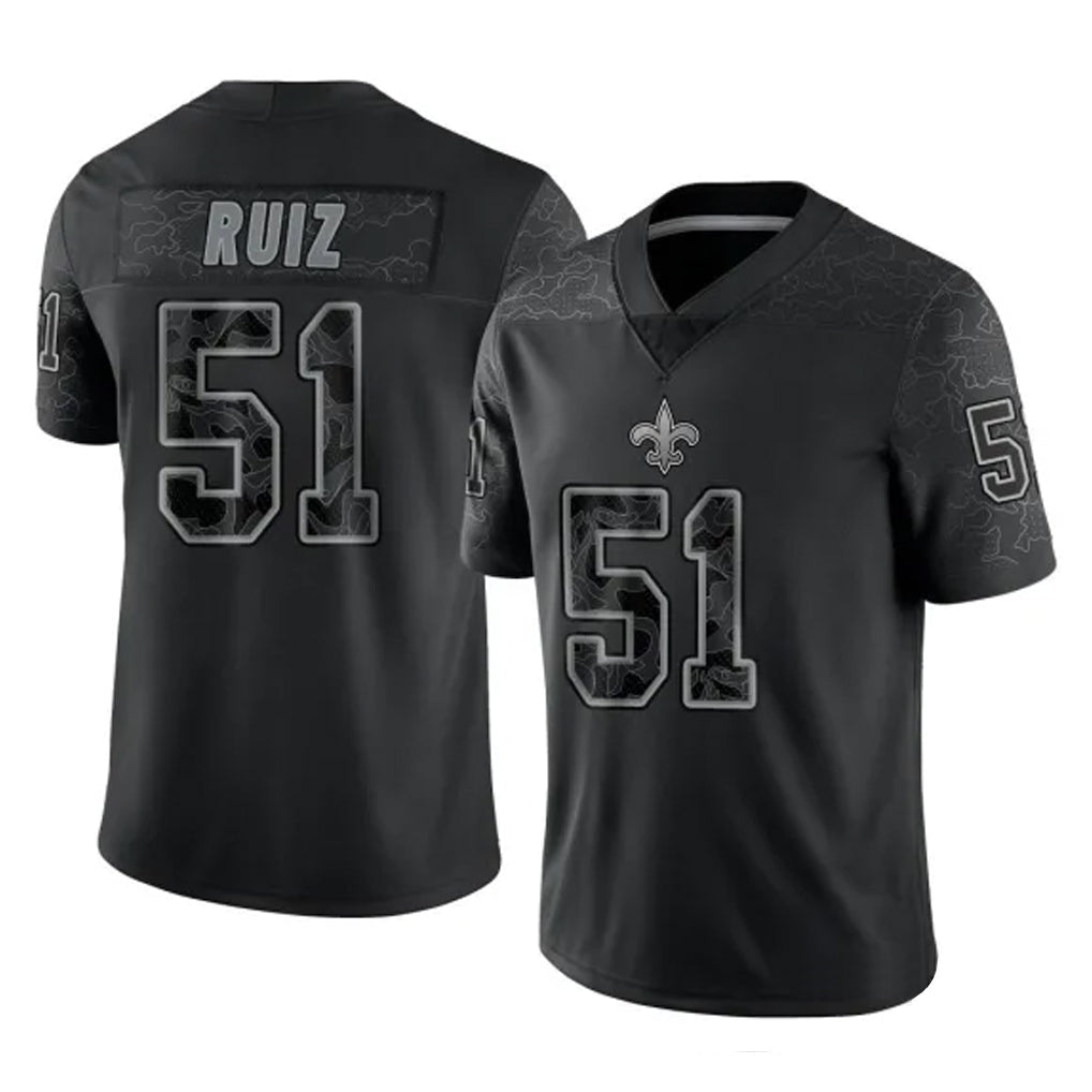 Yuxns NO.Saints #51 Cesar Ruiz Player Black Limited Reflective Home Game Stitched Jerseys