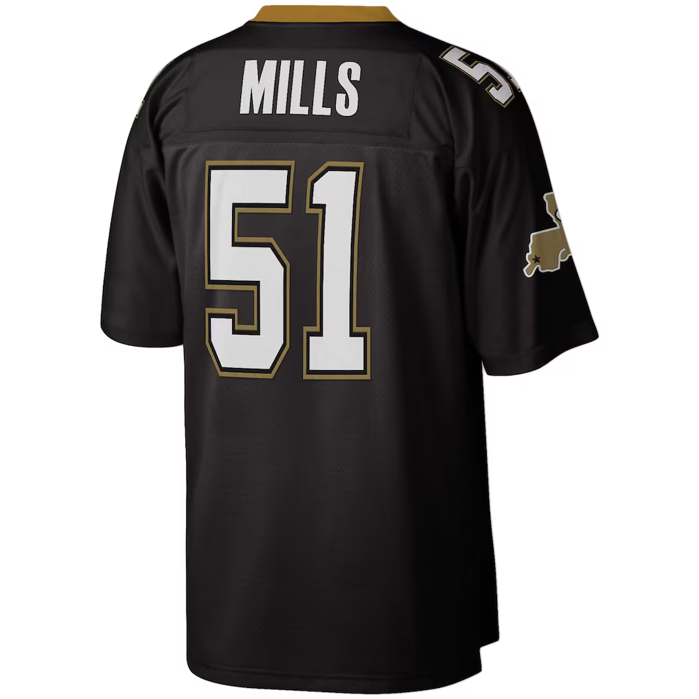 Yuxns NO.Saints #51 Sam Mills Mitchell & Ness Black Legacy Replica Puhic Stitched Jerseys