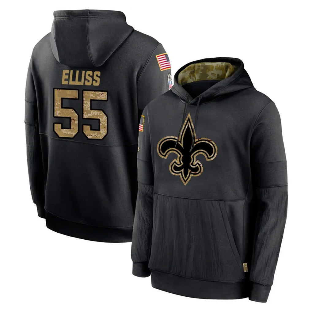 Yuxns NO.Saints #55 Kaden Elliss Player Black Salute to Service Hoodies Limited Game Stitched Jerseys