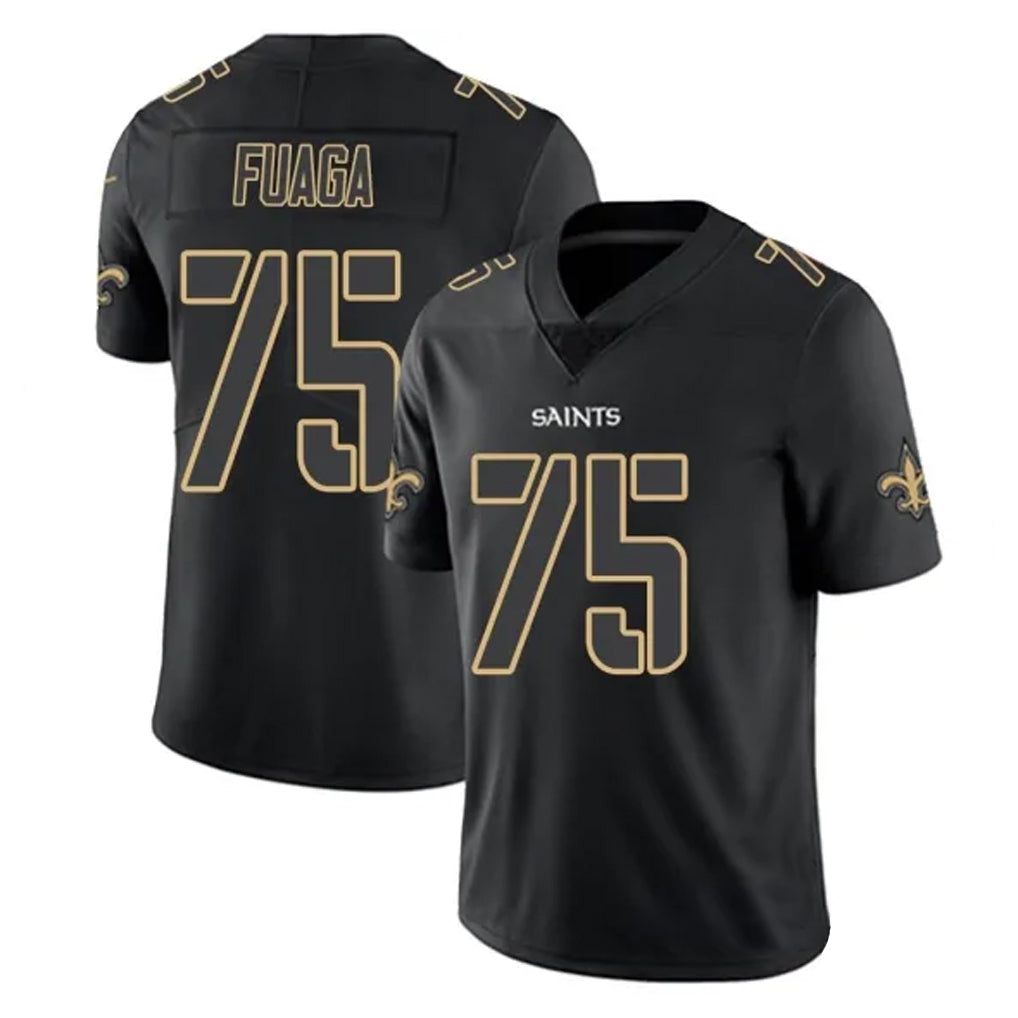 Yuxns NO.Saints #75 Taliese Fuaga Player Black Impact Limited Home Game Stitched Jerseys