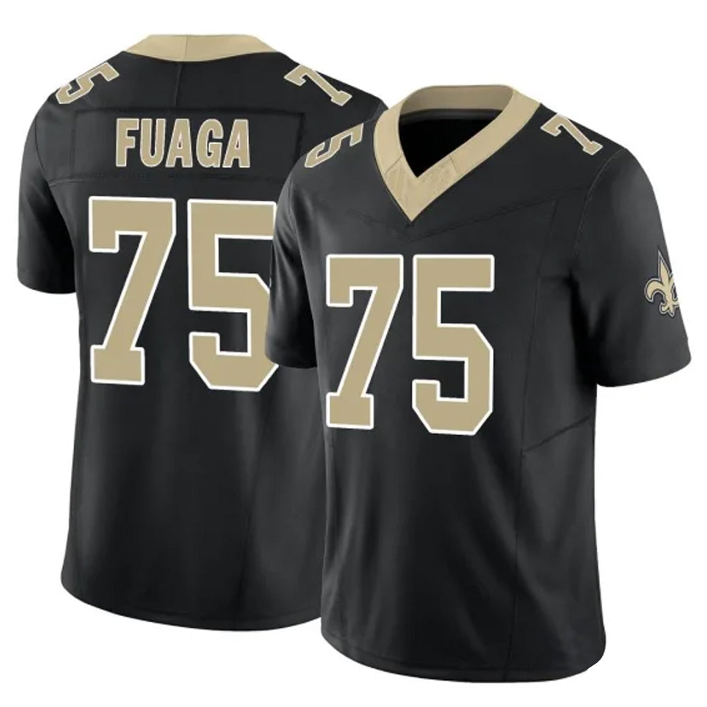Yuxns NO.Saints #75 Taliese Fuaga Player Black Limited Vapor F.U.S.E. Home Game Stitched Jerseys