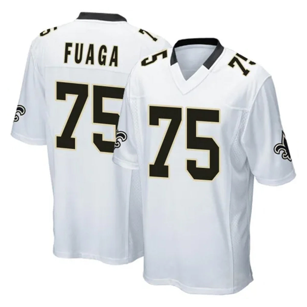 Yuxns NO.Saints #75 Taliese Fuaga Player White Home Game Stitched Jerseys