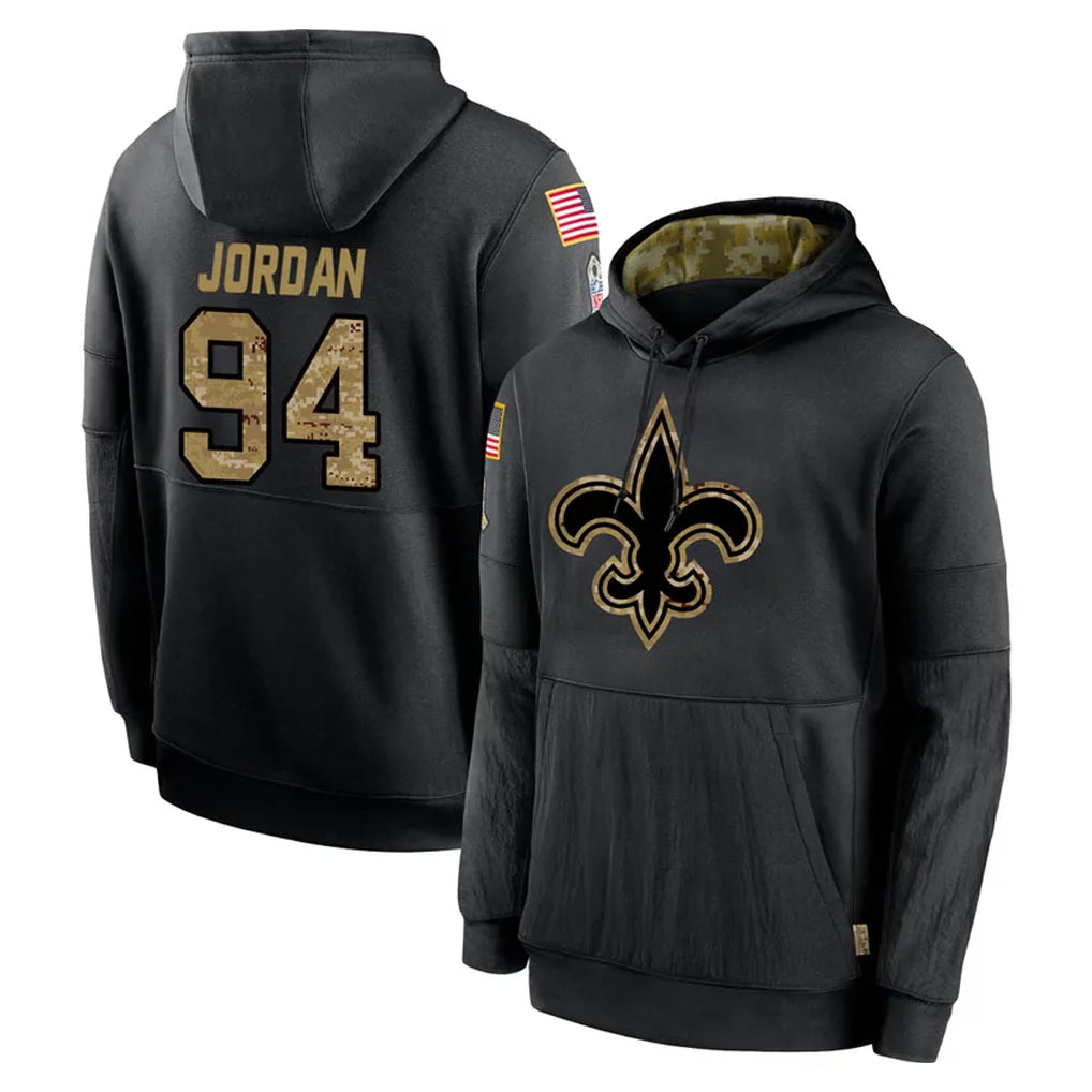 Yuxns NO.Saints #94 Cameron Jordan Player Black Salute to Service Hoodies Limited Game Stitched Jerseys