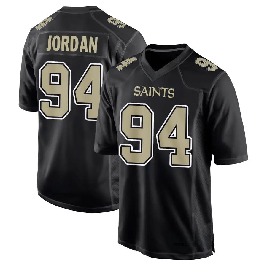 Rced NO.Saints #94 Cameron Jordan Player Carbon Black Fashion Game Stitched Jerseys