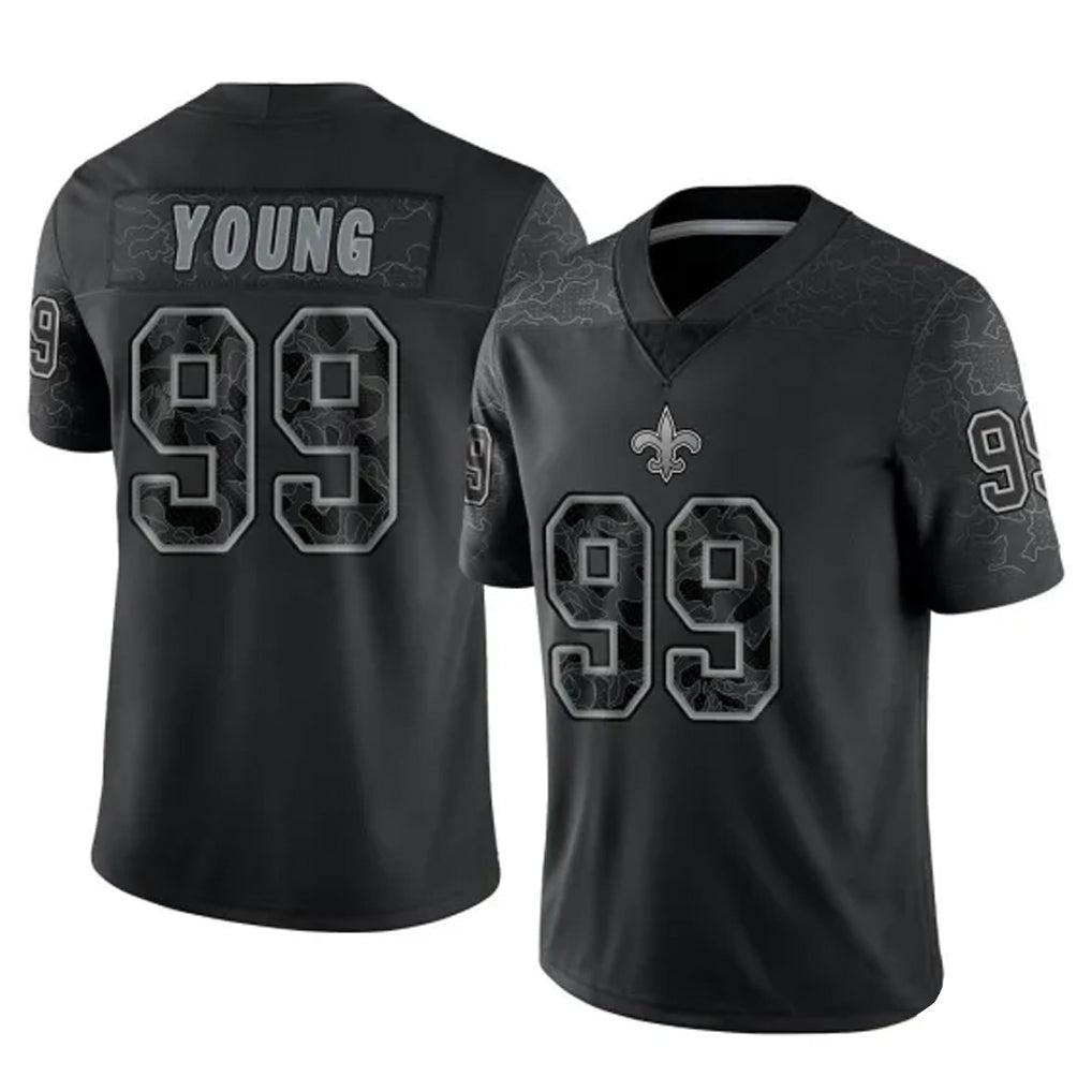 Yuxns NO.Saints #99 Chase Young Player Black Limited Reflective Home Game Stitched Jerseys