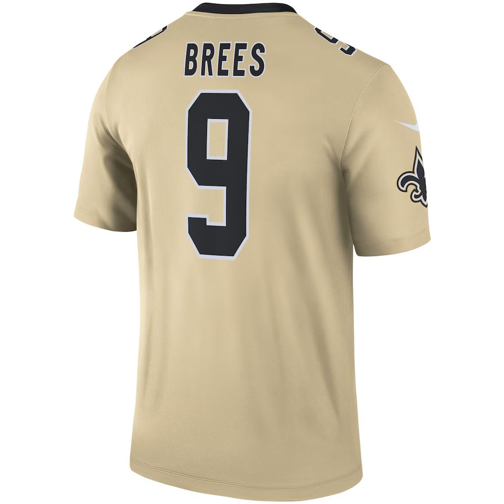 Yuxns NO.Saints #9 Drew Brees Gold Inverted Legend Stitched Jerseys