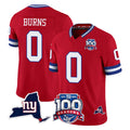 Yuxns NY.Giants #0 Brian Burns Player Red 100th Season & State Patch Vapor Limited Home Game Stitched Jerseys