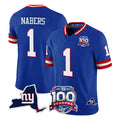 Yuxns NY.Giants #1 Malik Nabers Player Royal 100th Season & State Patch Vapor Limited Home Game Stitched Jerseys