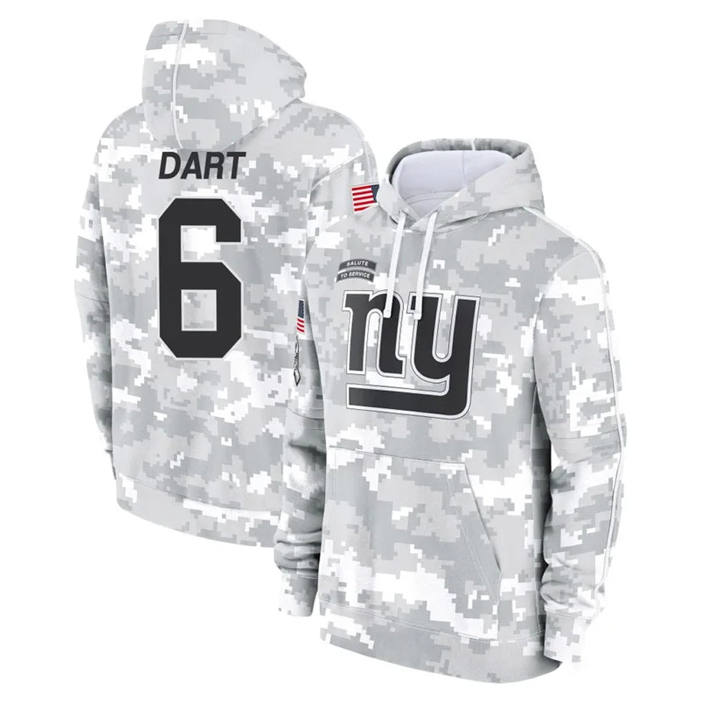 Yuxns NY.Giants #6 Jaxson Dart Player Arctic Camo Salute to Service Pullover Hoodies Limited Game Stitched Jerseys