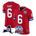 Yuxns NY.Giants #6 Jaxson Dart Player Red 100th Season & State Patch Vapor Limited Home Game Stitched Jerseys