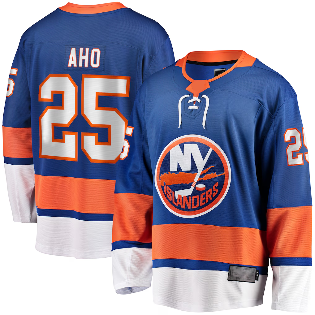 Yuxns NY.Islanders #25 Sebastian Aho Royal Home Breakaway Player Jerseys