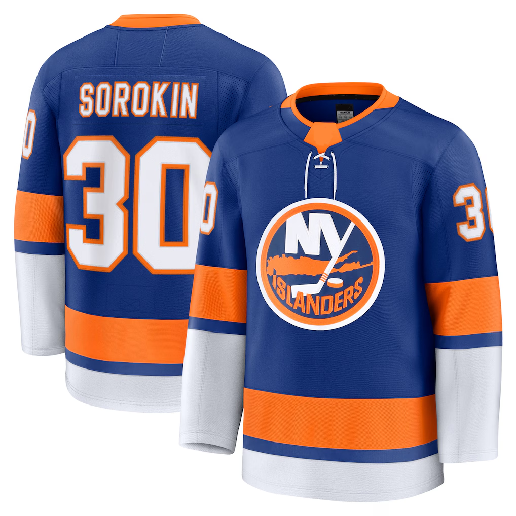 Yuxns NY.Islanders #30 Ilya Sorokin Royal Home Premium Jerseys