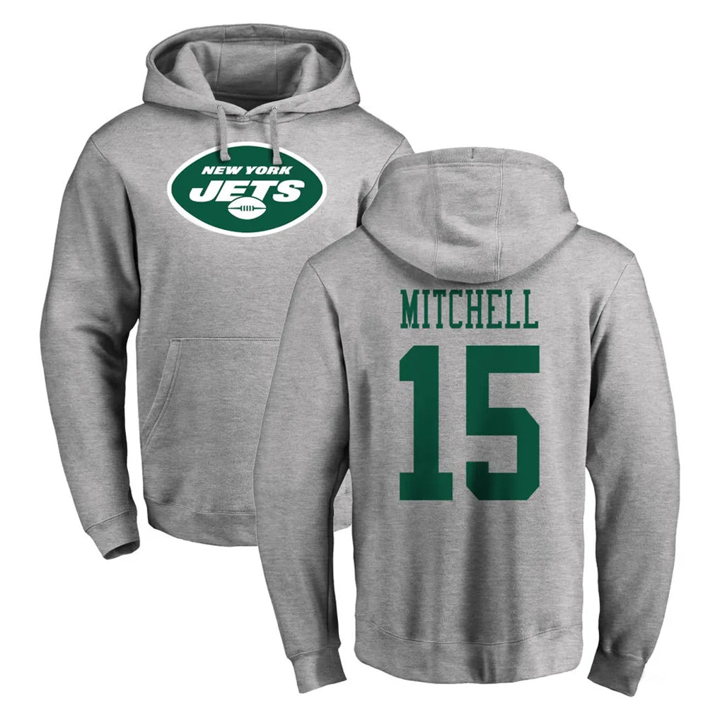 Yuxns NY.Jets #15 Adonai Mitchell Player Gray LOGO Pullover Hoodies Limited Game Stitched Jerseys
