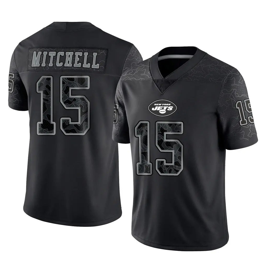Yuxns NY.Jets #15 Adonai Mitchell Player Stealth Black Limited Reflective Home Game Stitched Jerseys