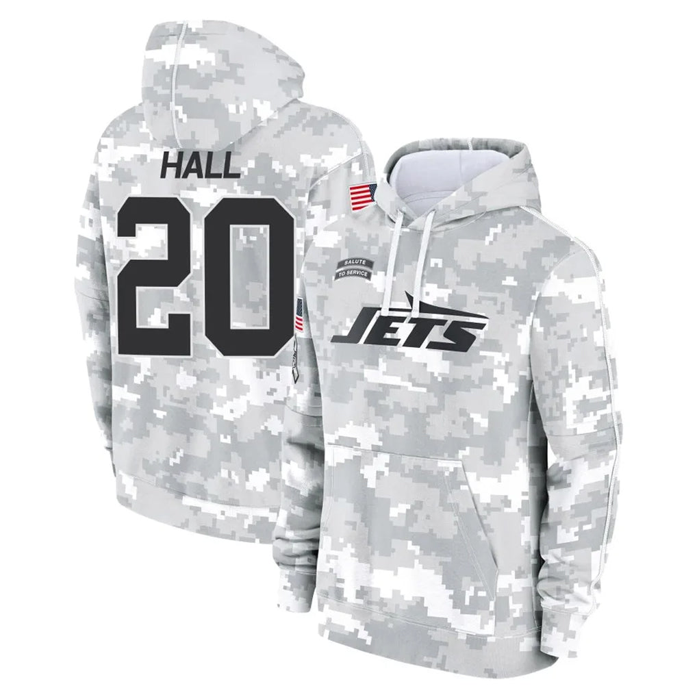 Yuxns NY.Jets #20 Breece Hall Player Arctic Camo Salute to Service Pullover Hoodies Limited Game Stitched Jerseys