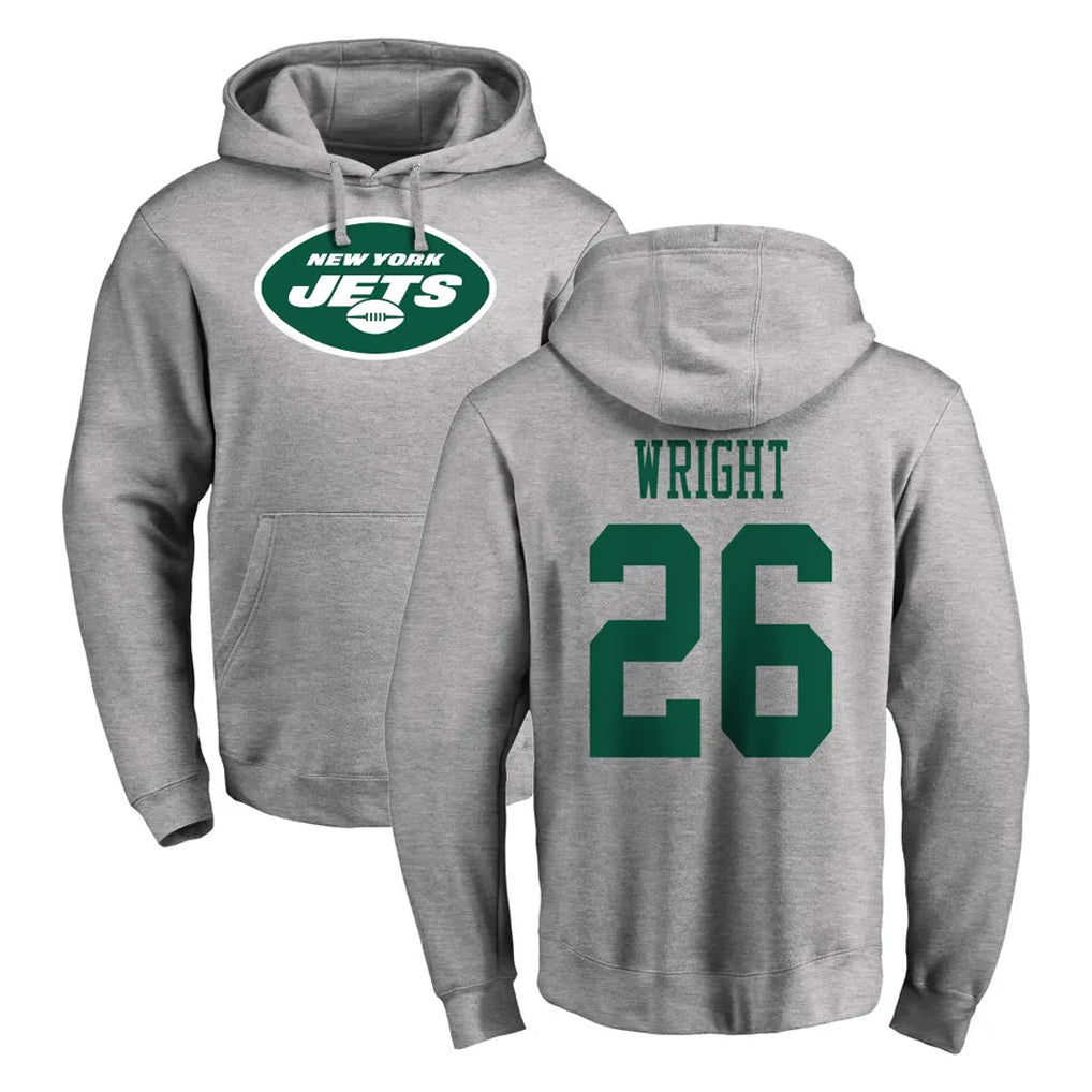 Yuxns NY.Jets #26 Nahshon Wright Player Gray LOGO Pullover Hoodies Limited Game Stitched Jerseys