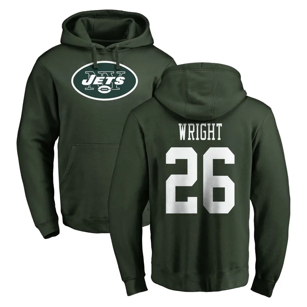 Yuxns NY.Jets #26 Nahshon Wright Player Green LOGO Pullover Hoodies Limited Game Stitched Jerseys
