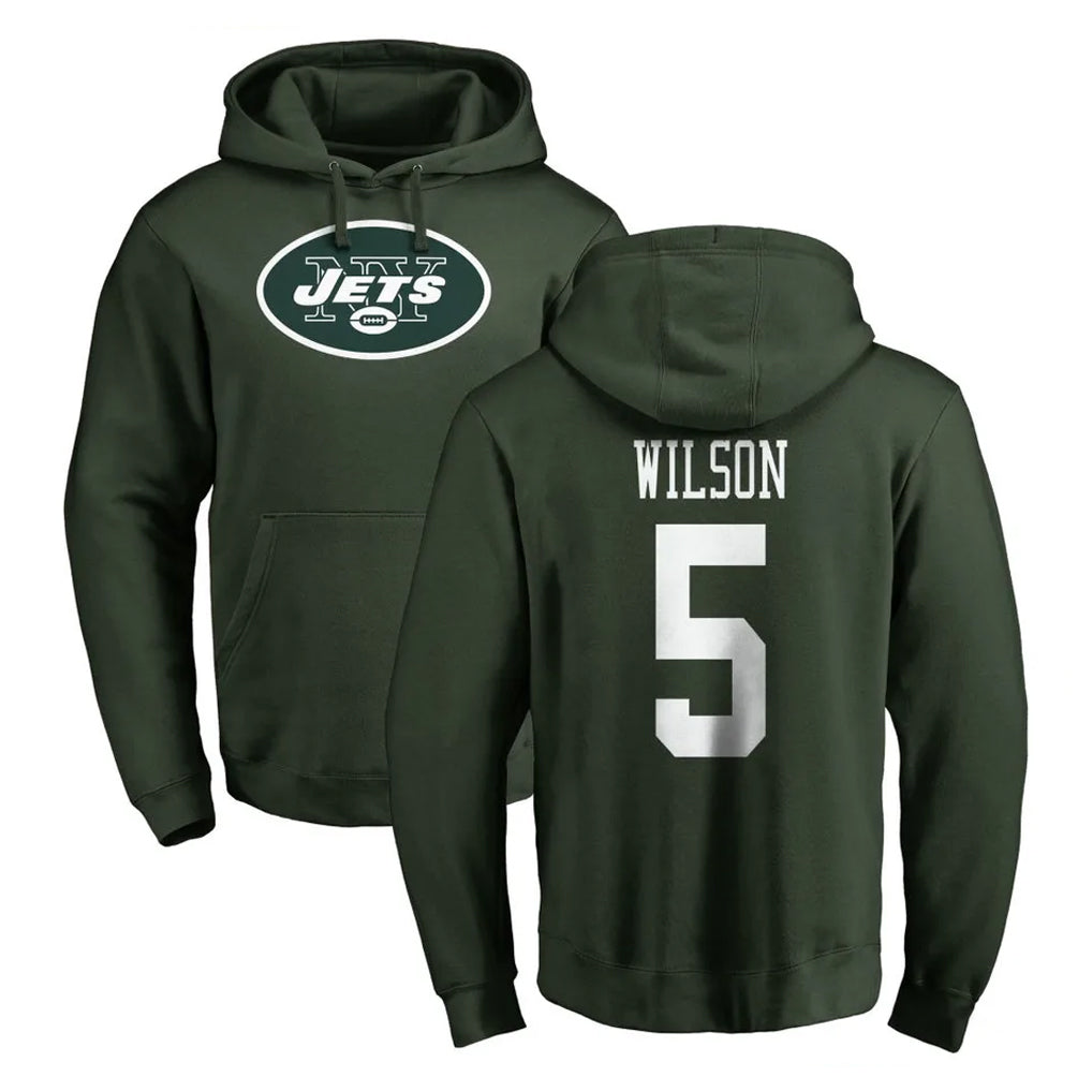 Yuxns NY.Jets #5 Garrett Wilson Player Green LOGO Pullover Hoodies Limited Game Stitched Jerseys