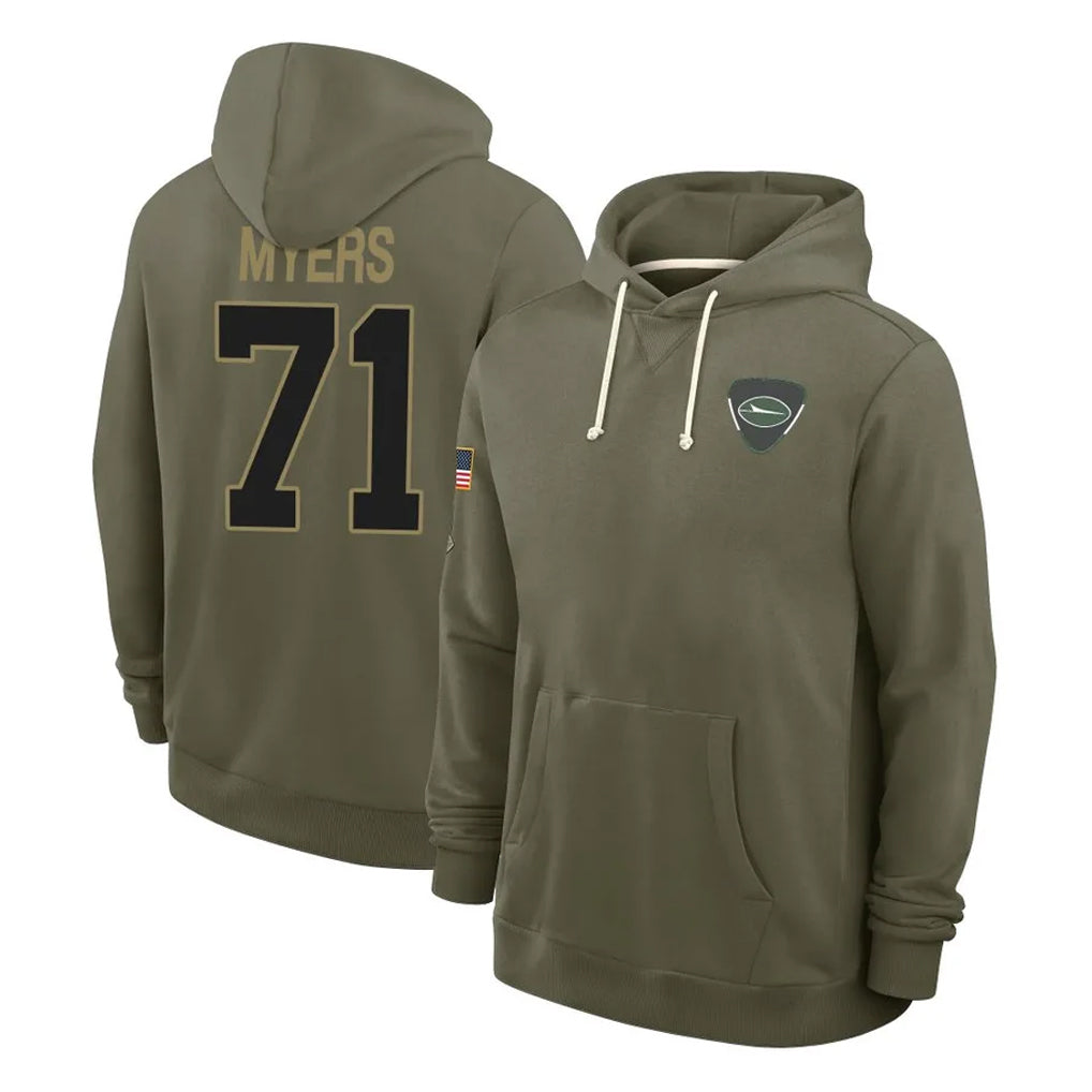 Yuxns NY.Jets #71 Josh Myers Player Olive Salute to Service Pullover Hoodies Limited Stitched Jerseys