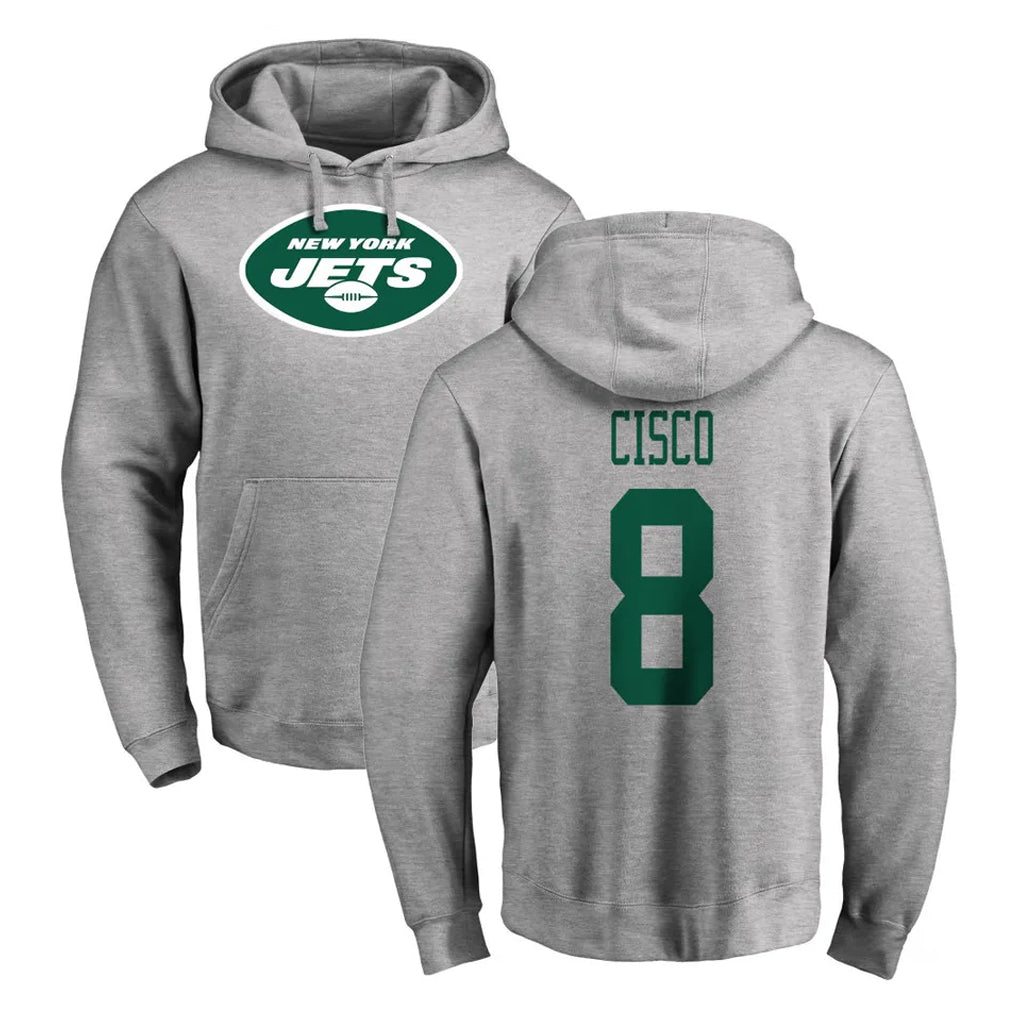 Yuxns NY.Jets #8 Andre Cisco Player Gray LOGO Pullover Hoodies Limited Game Stitched Jerseys