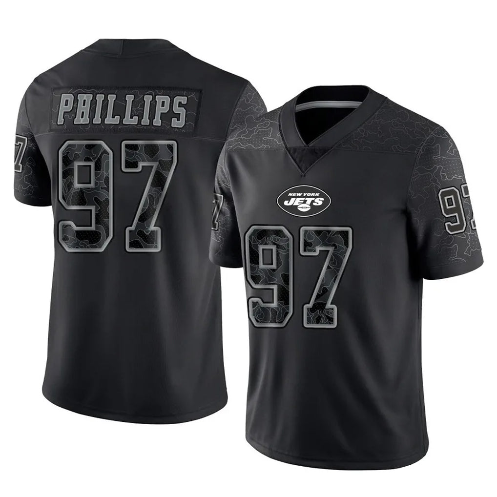 Yuxns NY.Jets #97 Harrison Phillips Player Stealth Black Limited Reflective Home Game Stitched Jerseys