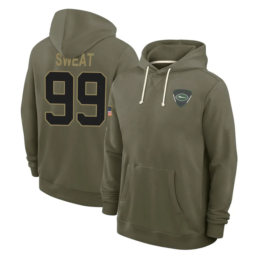 Yuxns NY.Jets #99 T'Vondre Sweat Player Olive Salute to Service Pullover Hoodies Limited Stitched Jerseys