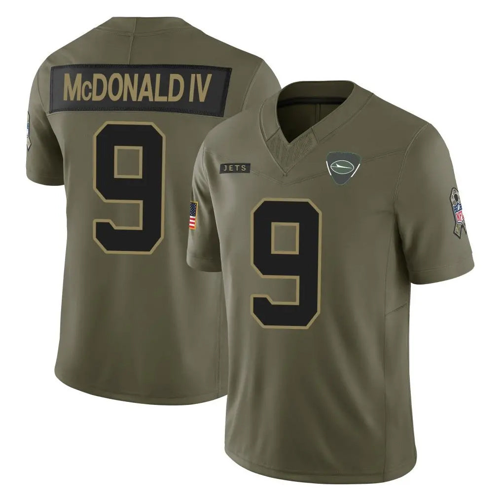Yuxns NY.Jets #9 Will McDonald IV Player Olive 2025 Salute To Service Limited Stitched Jerseys
