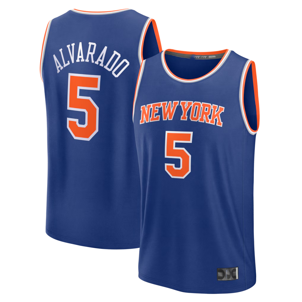 Yuxns NY.Knicks #5 Jose Alvarado Blue Fast Break Replica Stitched Jerseys- Icon Edition