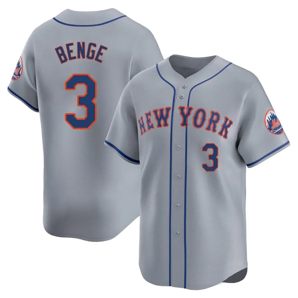Yuxns NY.Mets #3 Carson Benge Player Gray Road Limited Home Stitched Jerseys