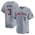 Yuxns NY.Mets #3 Carson Benge Player Gray Road Limited Home Stitched Jerseys