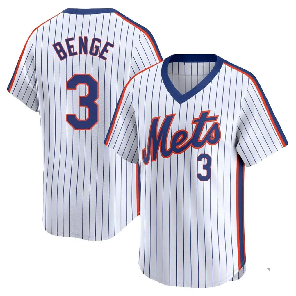 Yuxns NY.Mets #3 Carson Benge Player White Cooperstown Collection T-shirt Game Stitched Jerseys