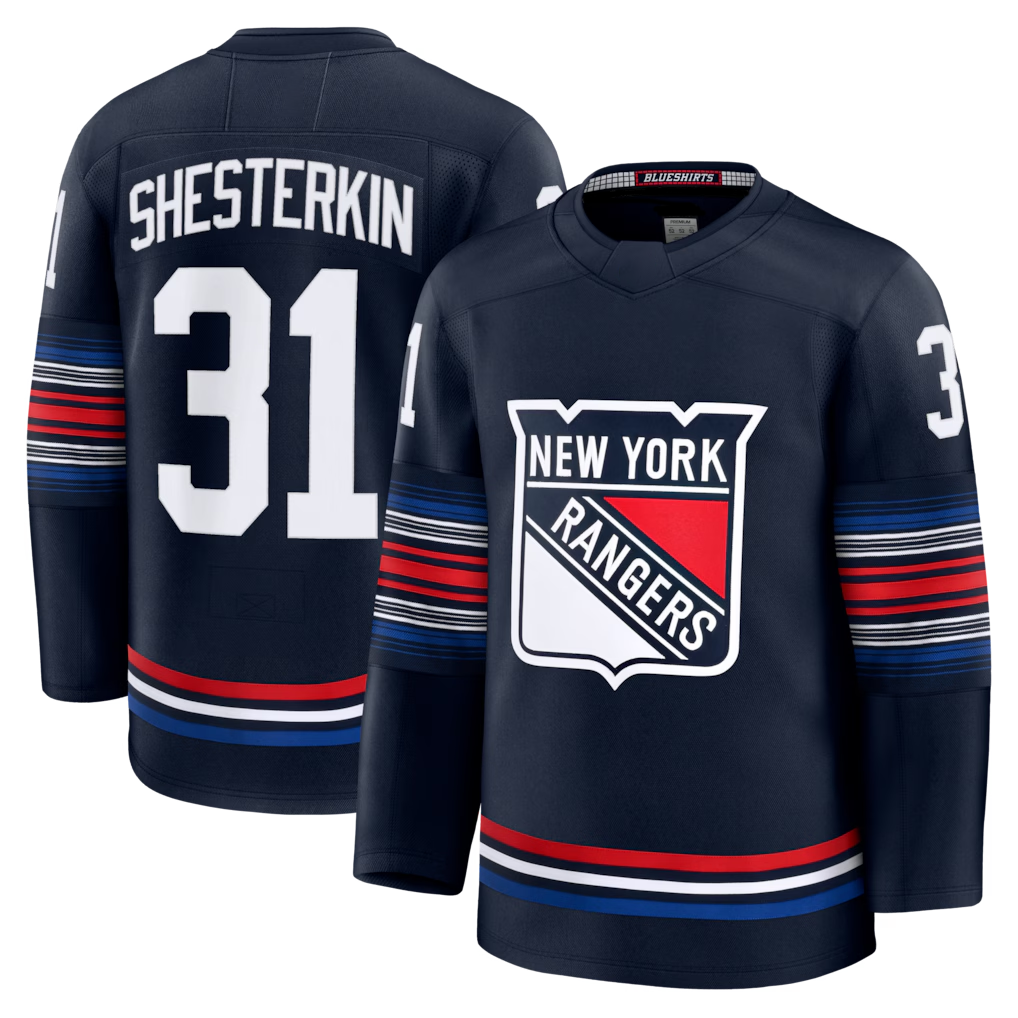 Yuxns NY.Rangers #31  Igor Shesterkin Navy Alternate Premier Player Jerseys