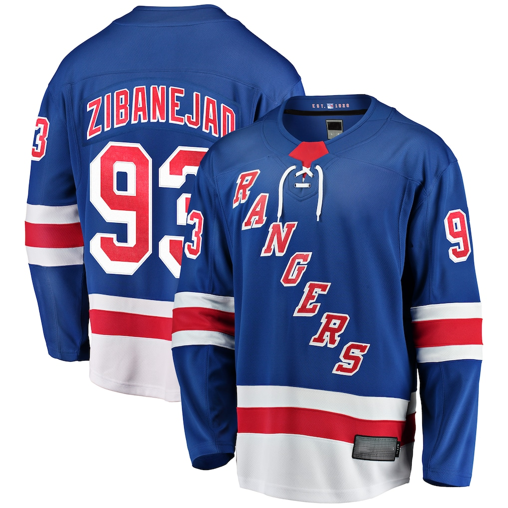 Yuxns NY.Rangers #93 Mika Zibanejad Blue Home Breakaway Player Jerseys