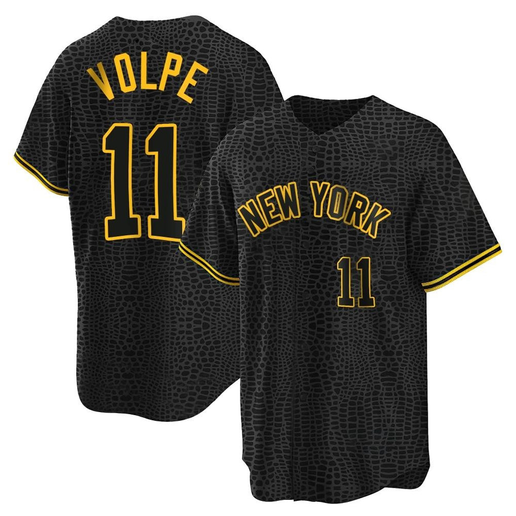 Yuxns NY.Yankees #11 Anthony Volpe Player Black Snake Skin City Game Home Stitched Jerseys