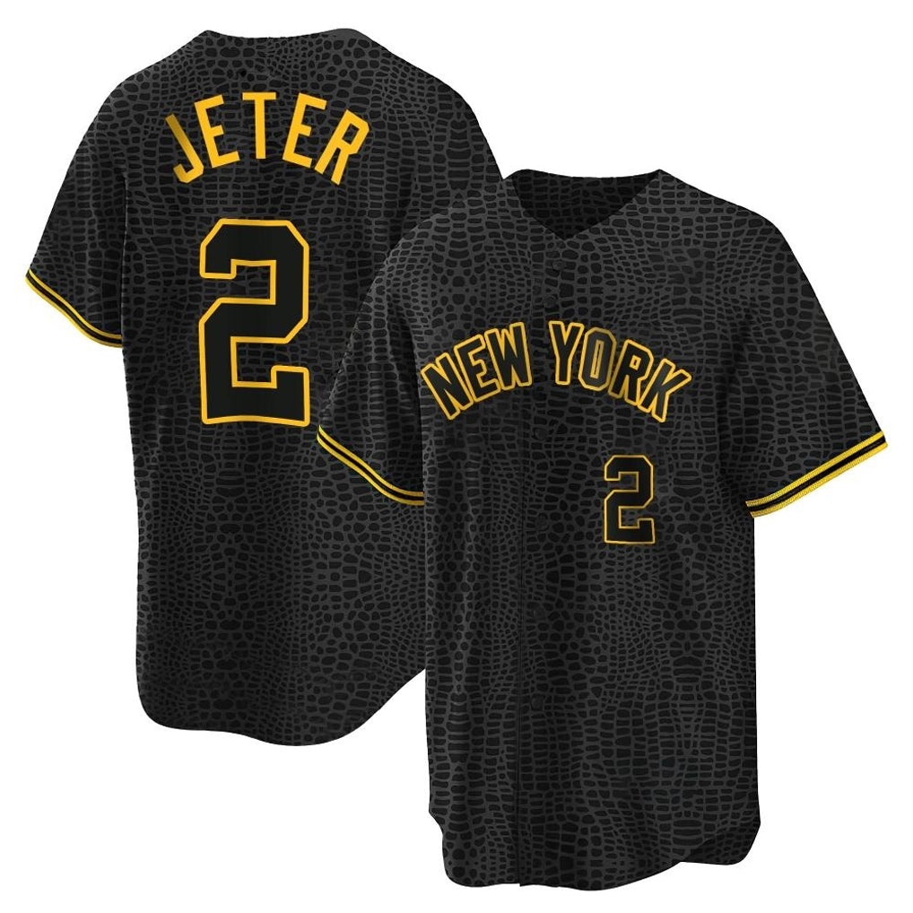 Yuxns  NY.Yankees #2 Derek Jeter Player Black Snake Skin City Game Home Stitched Jerseys